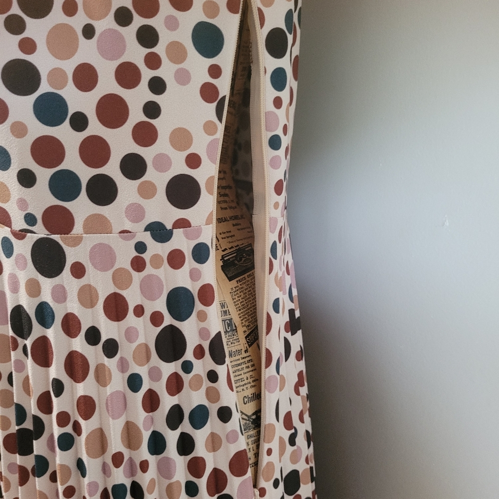 Annah Hariri Rainbow Polka Dot Pleated Long Sleeve Maxi Dress Size 8 - Picture 13 of 16